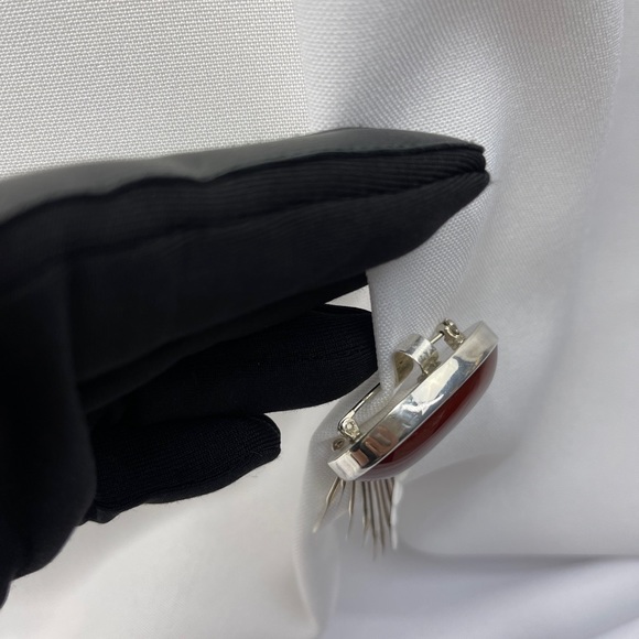 Carnelian stone with sterling silver brooch handmade Mexico - Picture 5 of 7